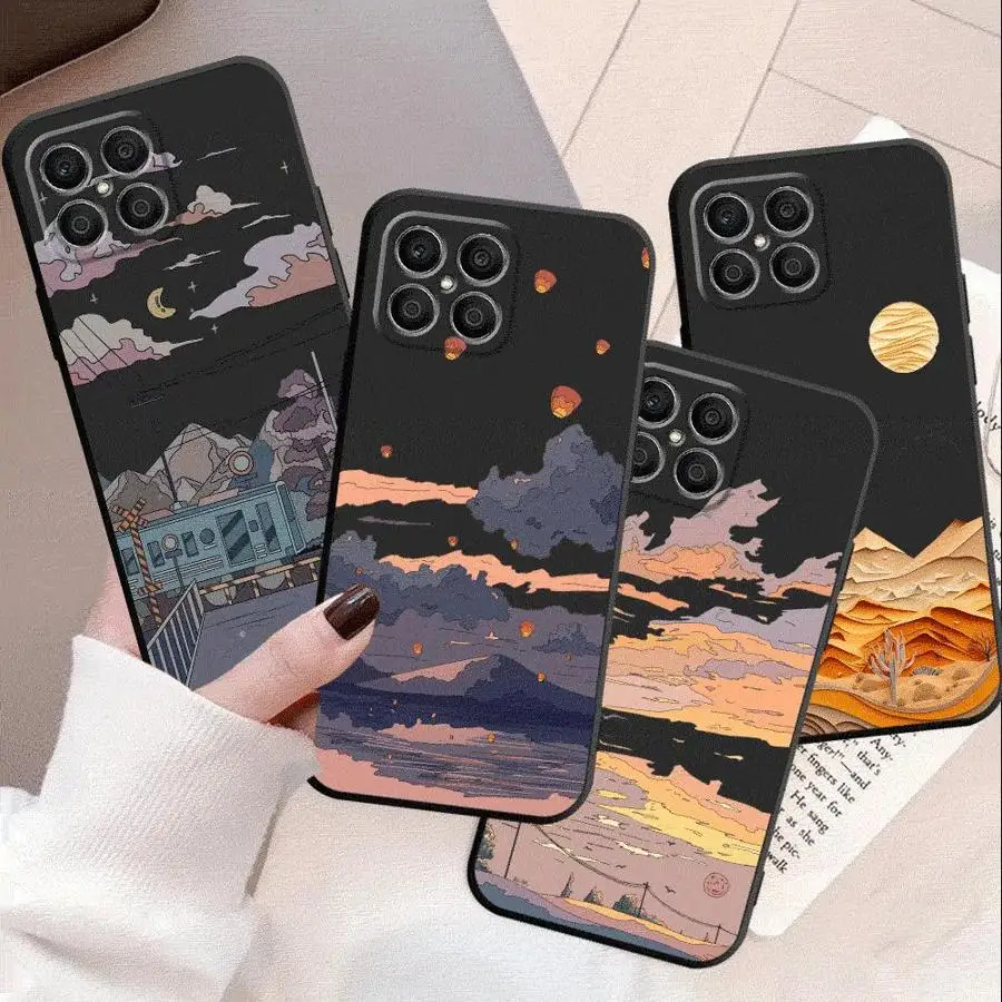 Summer Sky Suspension Case For Honor X8a X8 90 X9a 8X 70 X9 X6 Magic5 Pro P40 Pro Black Soft Phone Funda