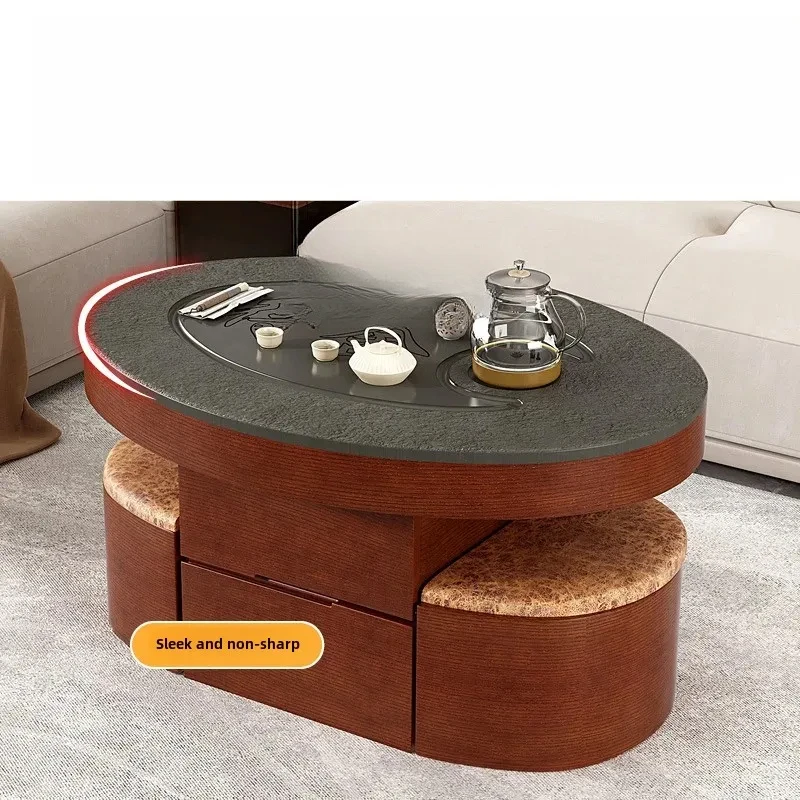 A  XL modern rock slab kung fu tea table living room home with kettle fire stone tea table and chair combination decoration