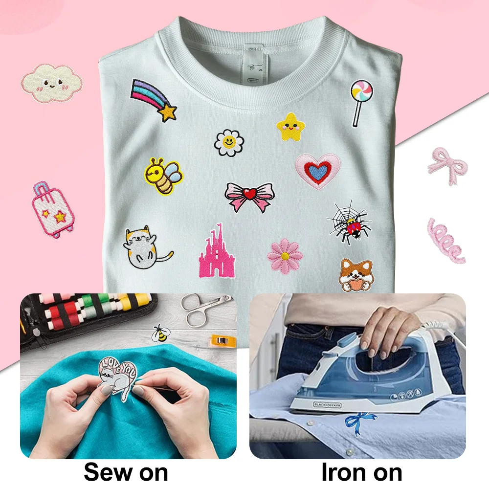 50/100 Stück zufällig sortierte Stickerei-Aufnäher, Cartoon-DIY-Aufnäher zum Aufbügeln/Aufnähen, Aufkleber-Applikationen für Kleidung, Kleider, Hüte, Jeans – Detail 7