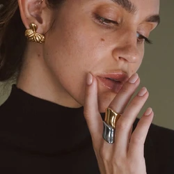 Peri'sbox High Polish Gold Silver PVD Plated Full Finger Chunky Rings for Women Simple Trendy Stainless Steel Waterproof Jewelry