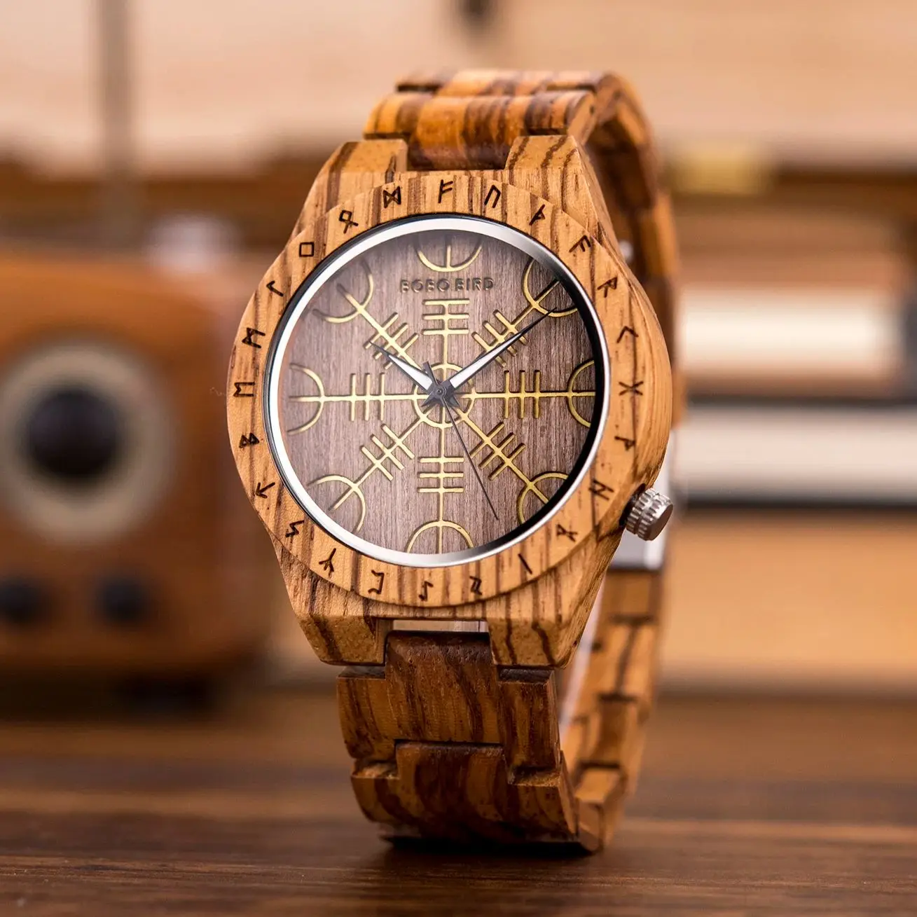 BOBO BIRD Viking Man Watch Wrist Watches For Men Luxury Stylish Watch Wood Strap Wristwatch Male Timepieces Customize Wood Box