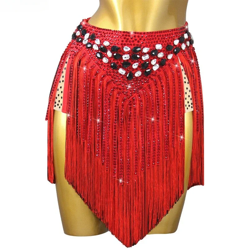 Customized Latin Dance Skirt Competition Half Skirt Tassel Competition Flower Costume Table Performance Costume Adult Girl