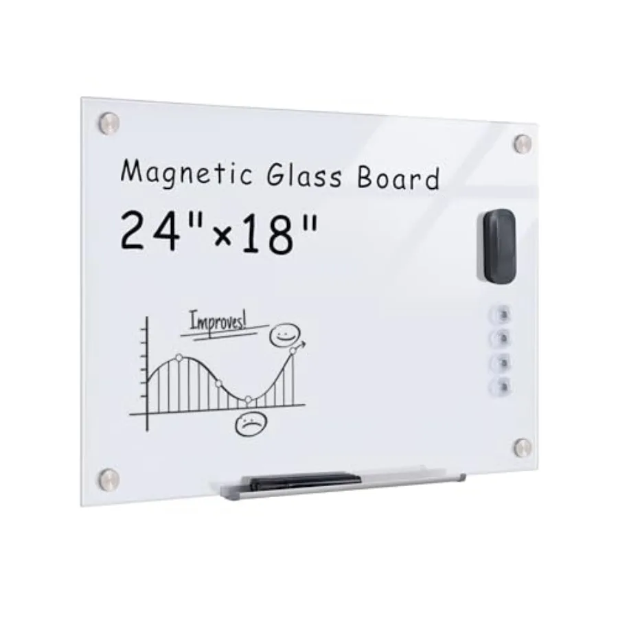 

Magnetic Glass board 24"x18" Wall Mounted Frameless Dry Erase Board for Office, Home and School