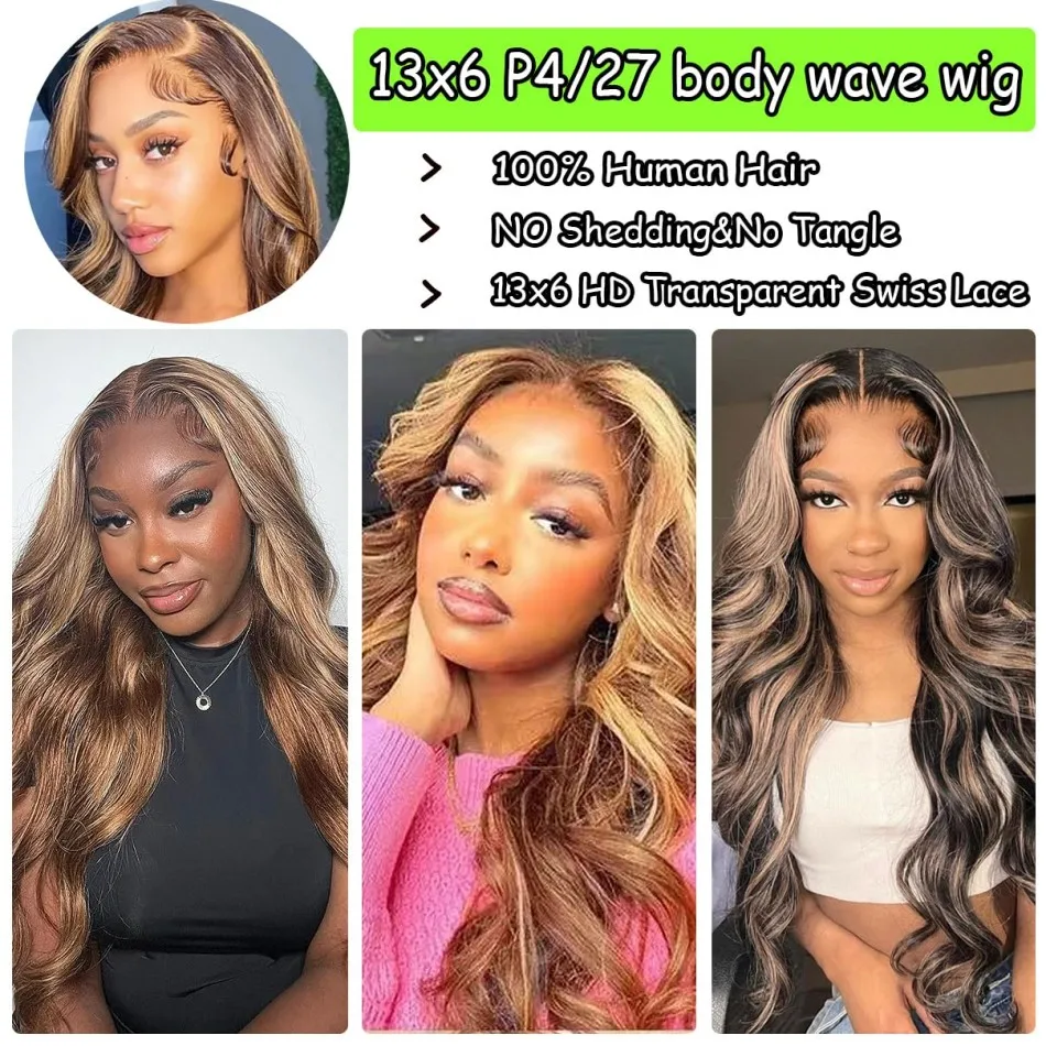 Highlight Ombre Wigs Body Wave Human Hair Wigs 100% 13X6 Hd Lace Frontal Wig  250 Density 38 Inch 427 Pre Plucked Lace Front Wig image 5