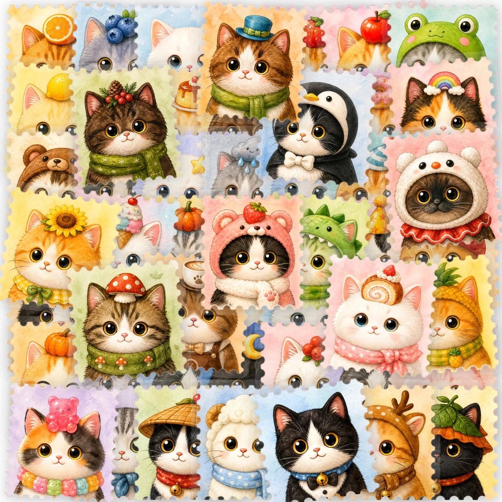 50 PCS New Cute Pet Cat Stamp Style Stickers Hand Account Decorate Water Cup Phone Case PET Transparent Waterproof Decals