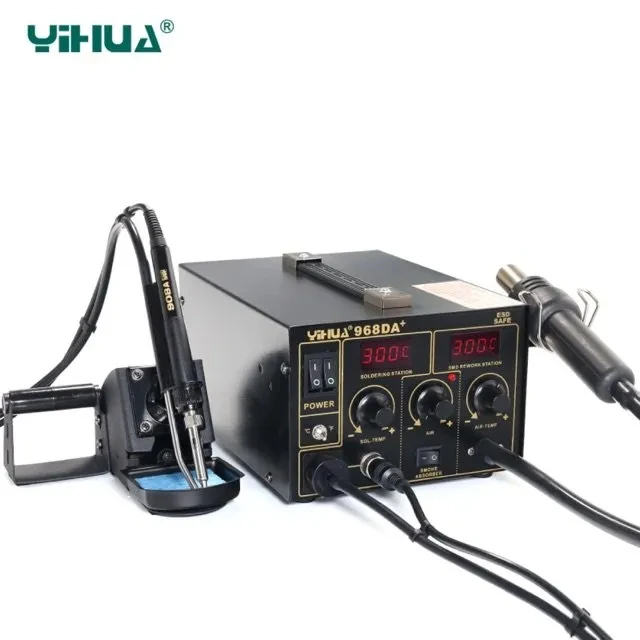 968DA+ Hot Air Welding Station 3-in-1 Digital Display Temperature Control Smoking Soldering Rework Station