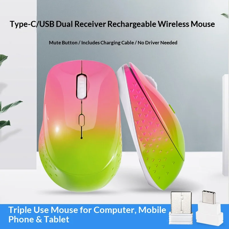 ightweight Type-C Wireless Mouse with USB-C Receiver, Rechargeable Silent 3-Level DPI for Laptop PC Phone Tablet