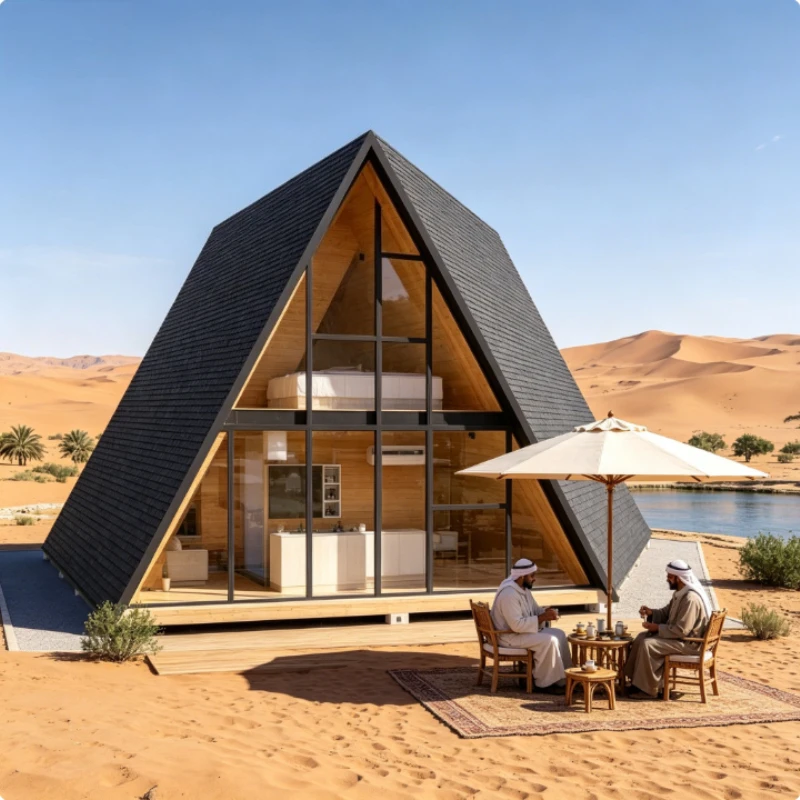 A-Frame House Glamping Pod Triangle Cabin Modern Prefabricated Wood Villa Luxury Tiny Home for Luxury Camping and Resort Use