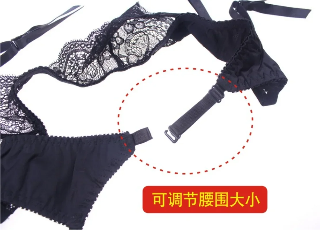 Lencería Sexy de talla grande para mujer, Liga de encaje, tirantes, ropa interior transparente, cinturón de cintura ajustable de doble botonadura para medias