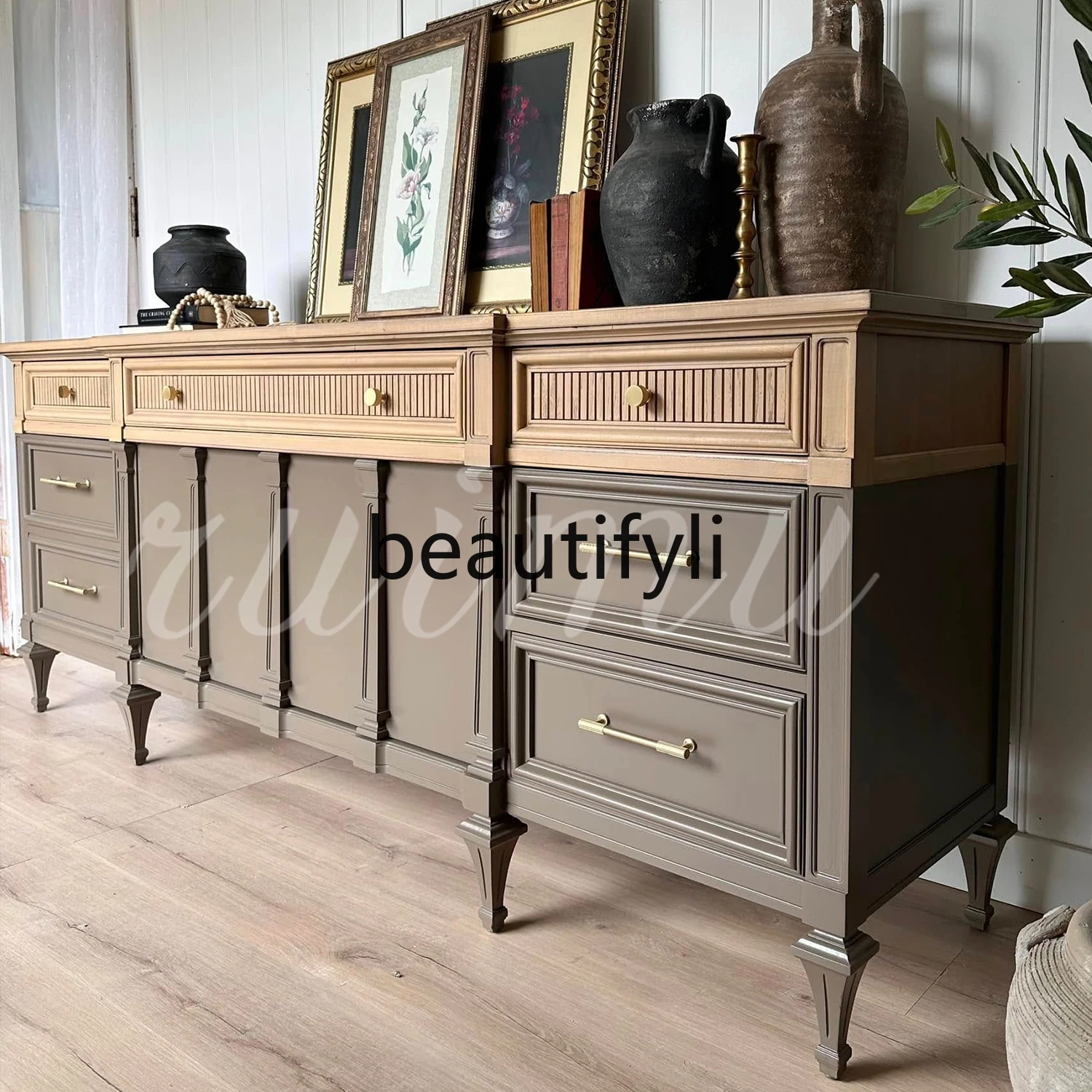 

A139 French contrasting color TV cabinet villa living room storage side cabinet foyer entrance cabinet