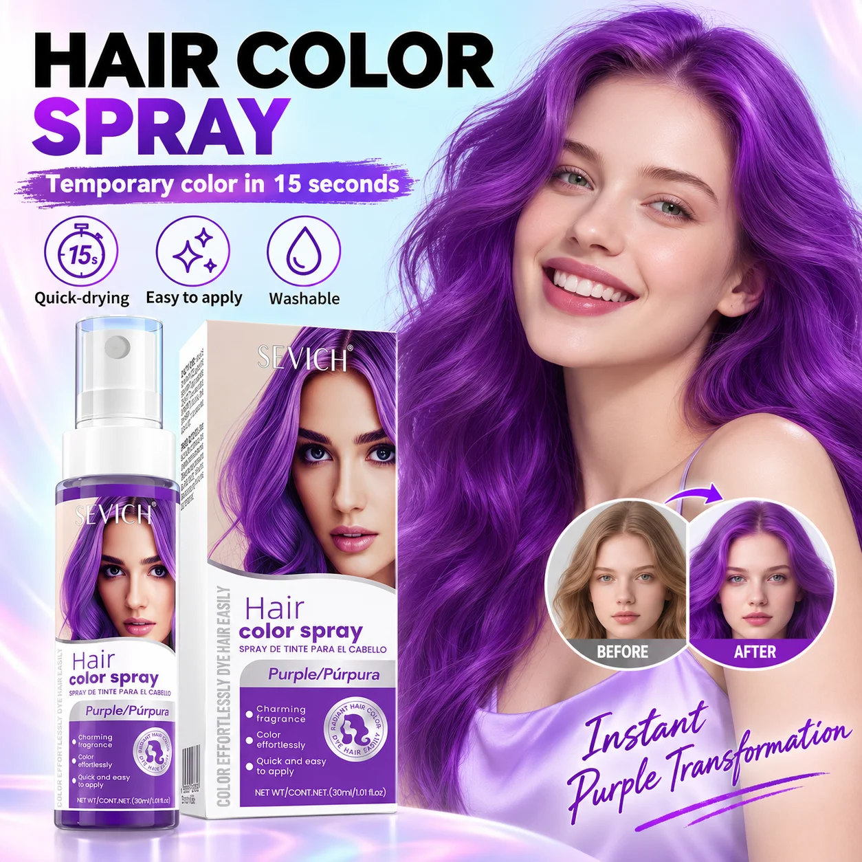 Halloween Hair Color Spray Temporary Washable Hair Dye Spray 8 Colors DIY Party Cosplay Festival One-Time Hair Styling Color