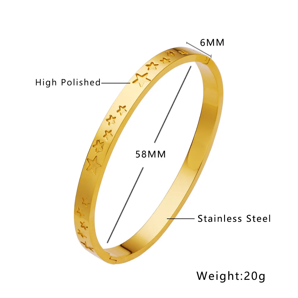 Fashion Carvig Star Waterproof Coin Shape Bangles Stainless Steel Bracelets Jewelry for Women Factory Wholesales image 4