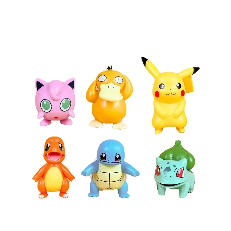 Pokémon Q Version Figura Anime, Pikachu, Charmander, Squirtle, Pet, Elf, Boneca Modelo PVC, Desktop Ornaments, Boxed Toy, Animação, 6pcs