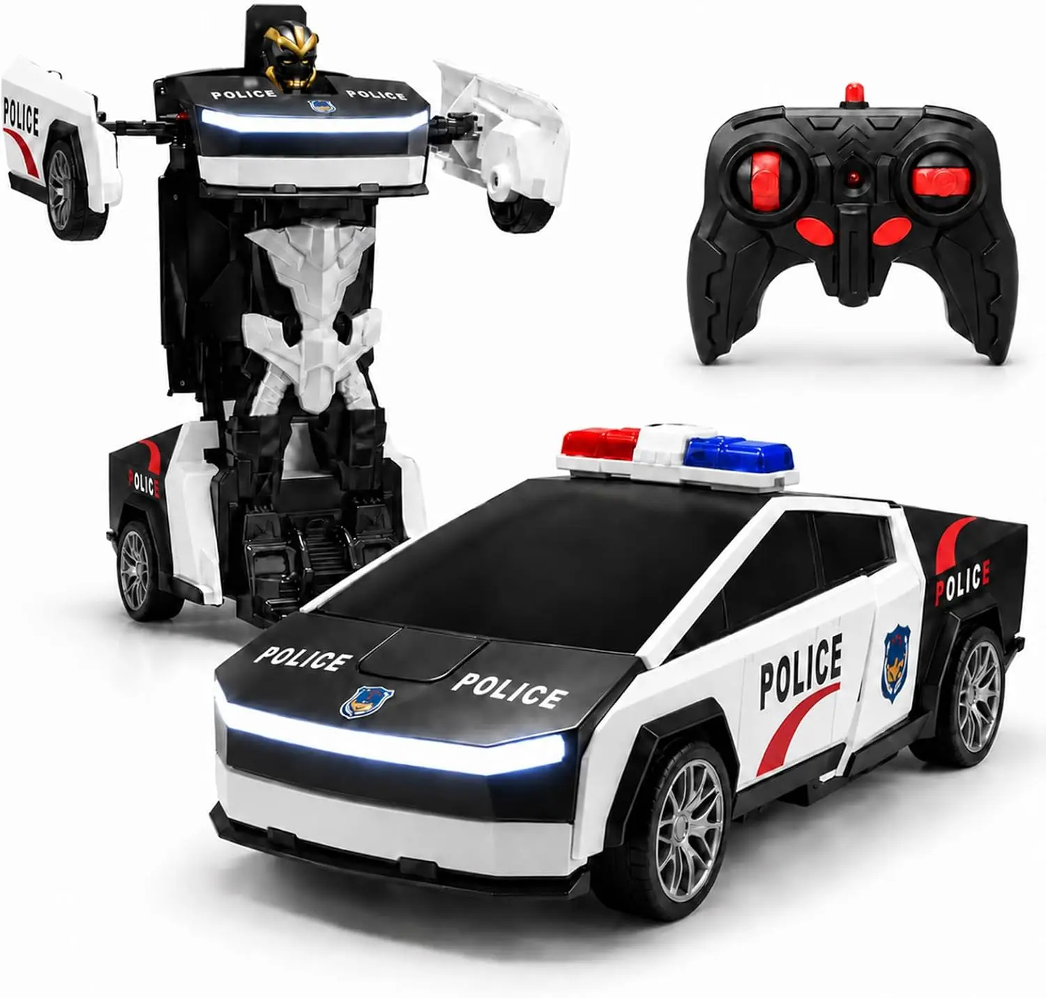 RC Transformer Car Toy, 2.4GHz Remote Control Cyber Truck Robot Car with One Button Transform 360° Spin Stunt Vehicle Kids Gifts
