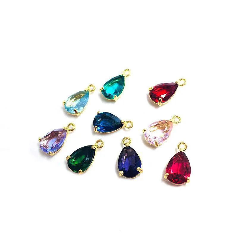 11 Color Brass Gold CZ Colored Zircon Water Teardrop Charm Pendant Wholesale For Jewelry Making Supplies