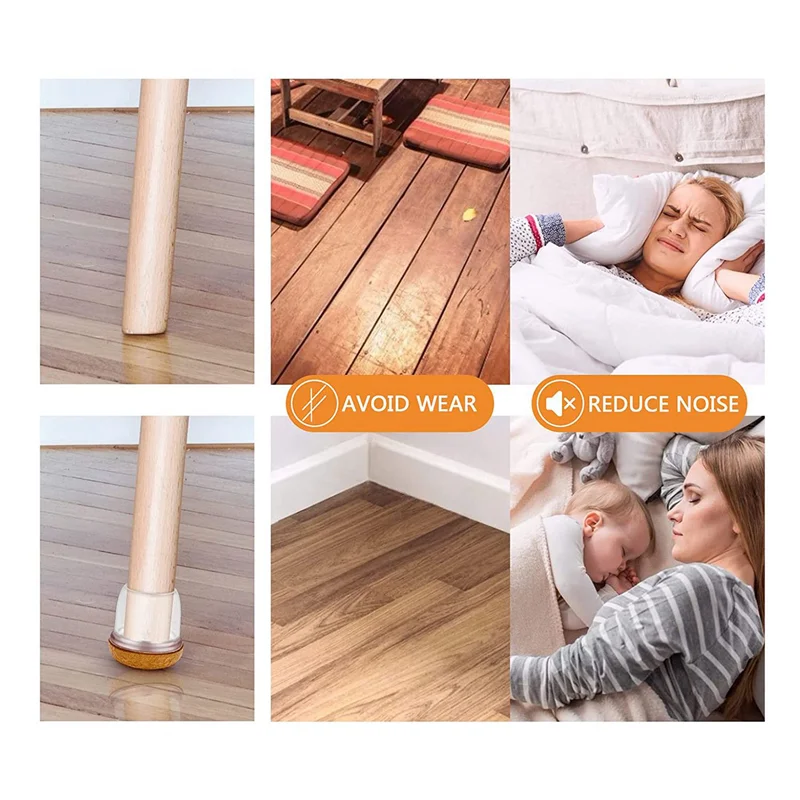 หมวกป้องกันสําหรับขาเก้าอี้ แพ็ค 32 ชิ้น ฝาครอบขาเก้าอี้ซิลิโคนทรงกลมพร้อมแผ่นสักหลาด โต๊ะและเก้าอี้ (14-19 มม.) -ABQU