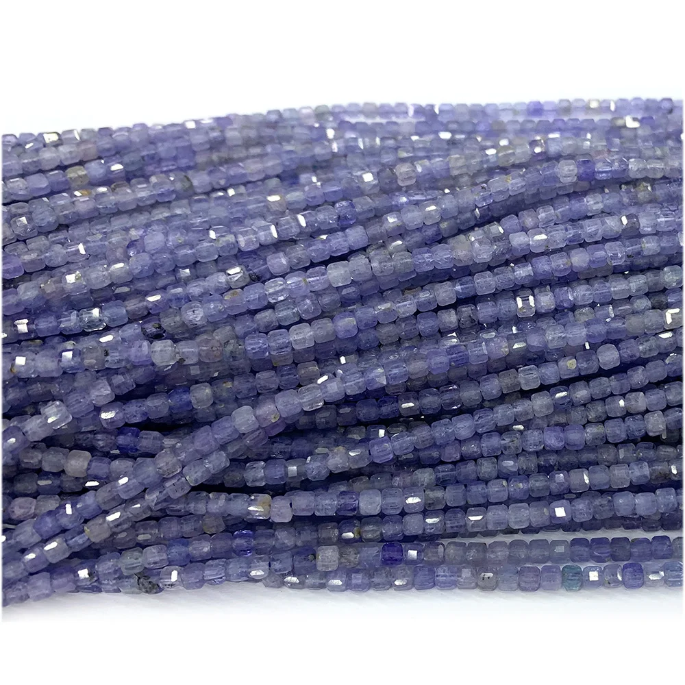 Veemake Blue Purple Tanzanite Edge Cube Faceted Small Beads Natural Stone 08015