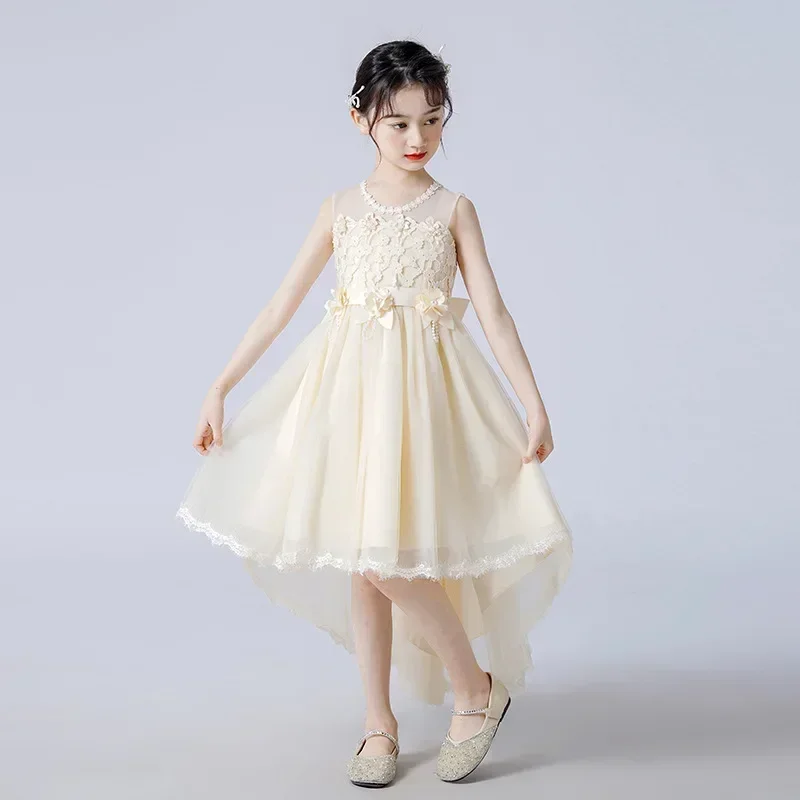 Girls' Dress Princess Dress 2024 Summer New Middle and Big Children's Piano Performance Dress Trailing Western Style Flower Chil