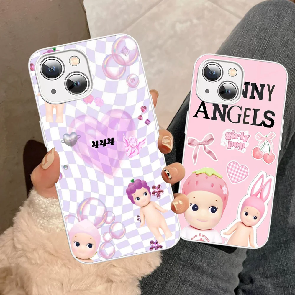 S-Sonny Angel Summer Fruits Phone Case For iPhone 14 13 12 Mini 11 Pro XS Max X XR 14 Plus Tempered Glass Cover