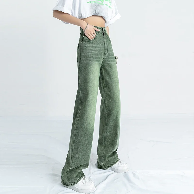 ZOENOVA  Baggy Jeans Green Woman 2022 Vintage Streetwear Y2k Korean Fashion Jean Denim Pants Straight  Wide Leg Female Overalls