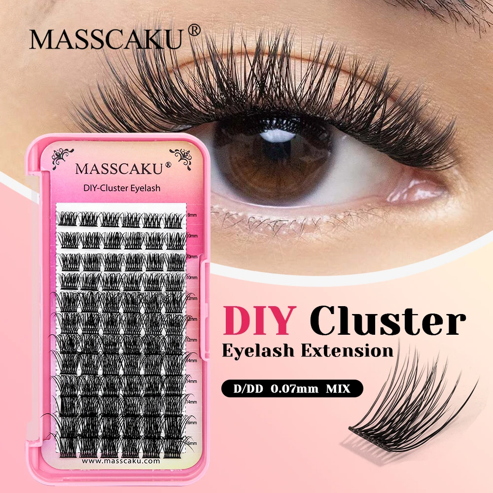 

MASSCAKU Wholesale 0.07mm Thickness Handmade DIY Segmented Volume Eyelash D/DD Curl Waterproof Clusters Makeup Eyelashes Trays