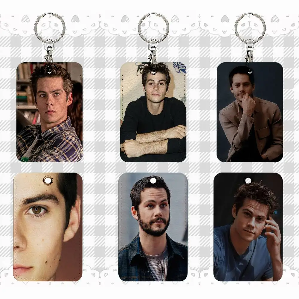 Custom Dylan O’Brien Rectangle ID Card Case Keychain Access Card Bag Key Tag Ring Leather Card Holder Key Ring Access