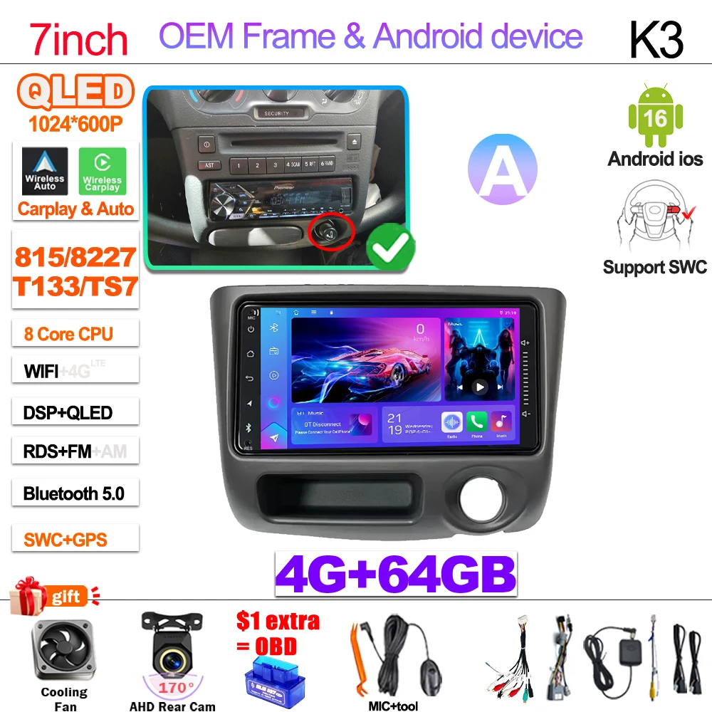 7“ 9” Android 16 Autoradio Voor Toyota Vitz XP10 Yaris Platz Echo 1999 2000 2001-2005 Multimedia Video Player Carplay GPS RDS