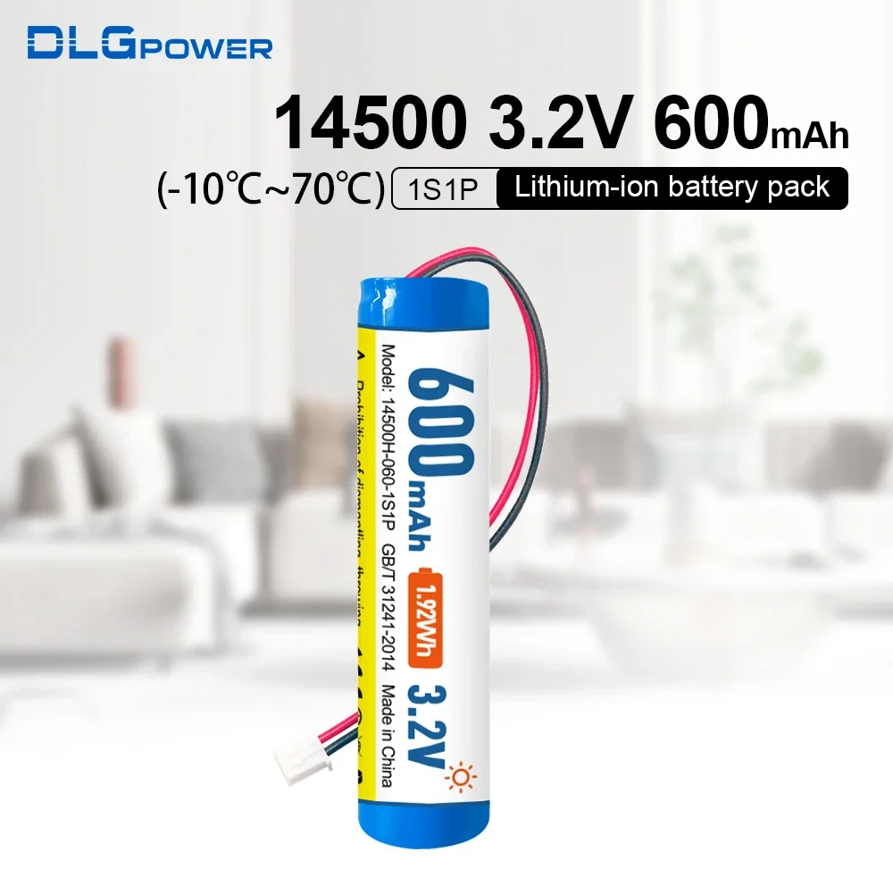 DLG 3.2V 14500 LiFePO4 Battery Pack AA 600mAh 1S1P Protection Board XH2.54 Plug High Temperature Rechargeable Batteries