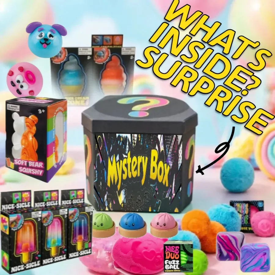 Adivina qué hay dentro. Caja misteriosa curada con artículos nuevos y blandos. ​ ​ Juguetes novedosos para aliviar el estrés, perfectos para regalos sorpresa y fiestas. De subida lenta, ideal para aliviar el estrés y el juego sensorial. Incluye 1 artículo.