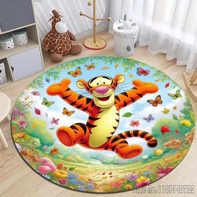 Winnie the Pooh Tigger 프린트 라운드 카펫, 거실 소파 테이블 카펫, 대형 애완동물 매트, 부드러운 라운드 러그, 홈 데코, 명절 선물