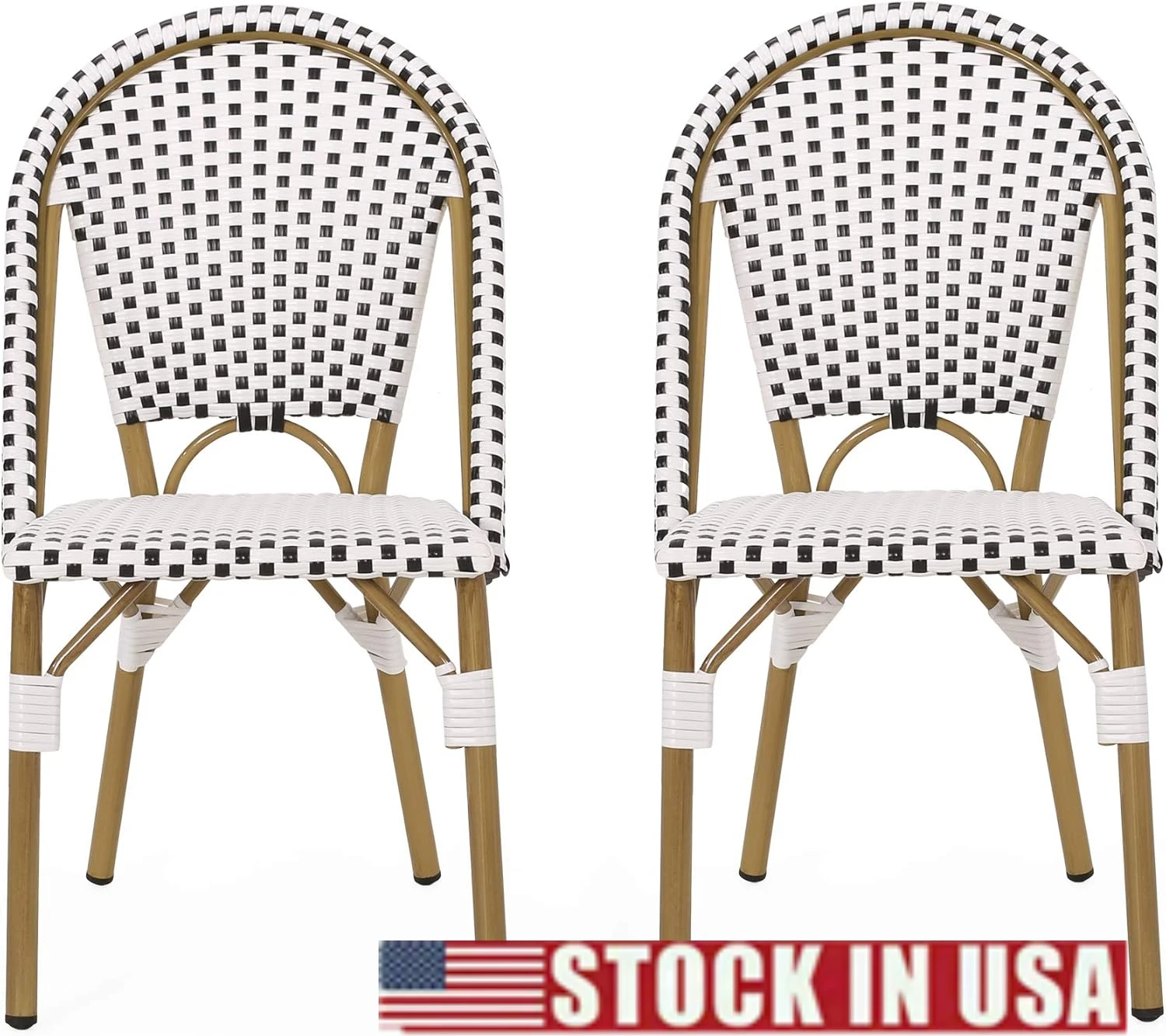 Christopher Knight Home Philomena Outdoor French Bistro Chair (Set of 2), Black + White + Bamboo Print Finish 2025 USA