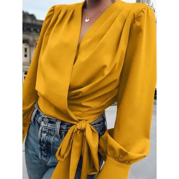 

Women's Bubble Long Sve irt with Collar And Tie up Polyester Fiber Autumn Season Regular Sve Long irt