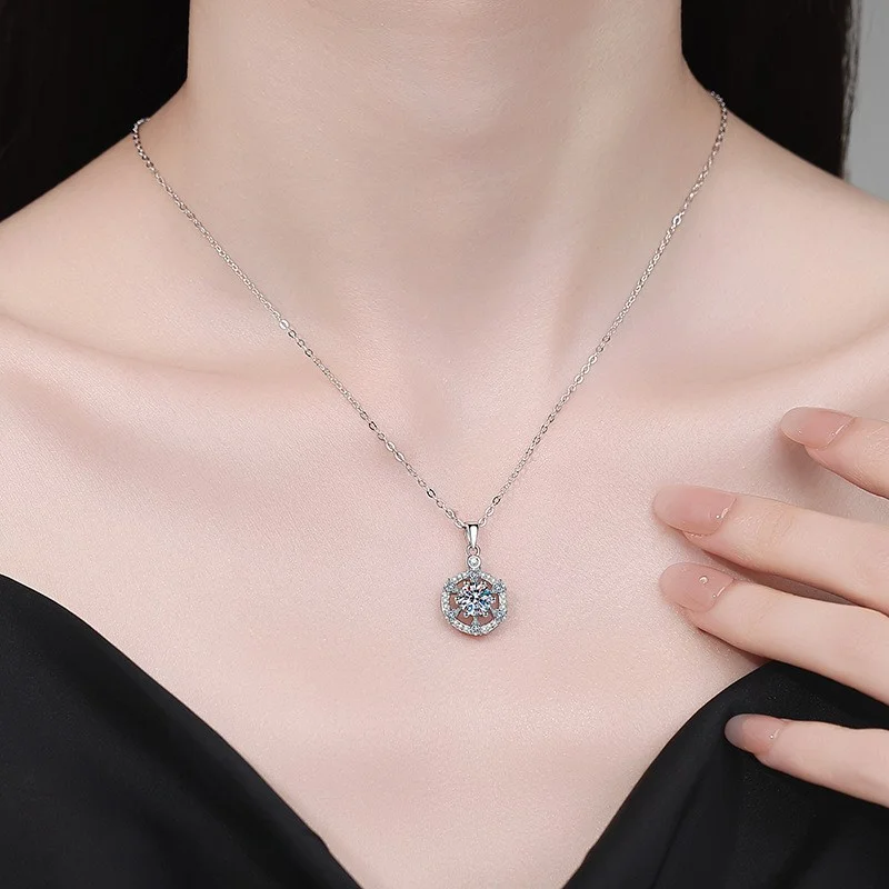 XL545 Lefei Fashion Luxury Classic Moissanite Color D Compass Wheel Necklace For Charms Women s925 Sterling Silver Party Jewelry