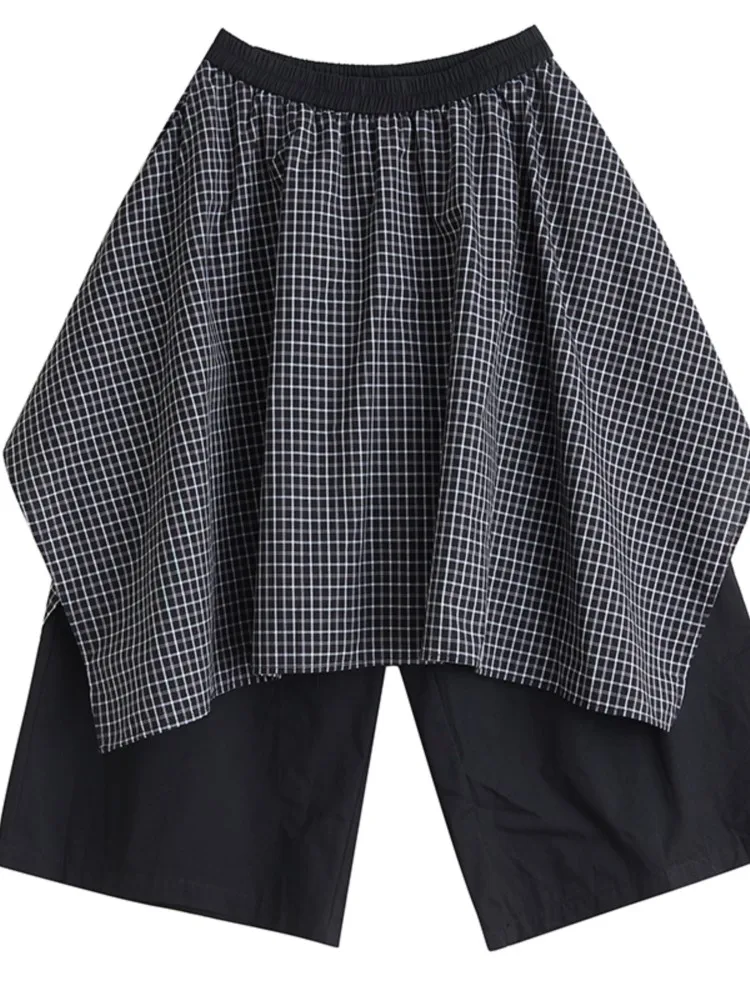 المتضخم بنطال ذو قصة أرجل واسعة النساء موضة منقوشة Pacthwork فستان بانت السيدات عالية الخصر السراويل القوطية امرأة وهمية قطعتين بنطلون #6