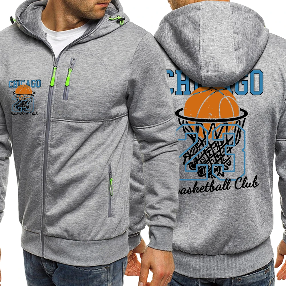 

Chicago No.23 Basketball Club Pattern Male Zipper Jacket Fashion Fleece Hoodies Sport Casual Clothing Unisex Loose Retro Tops