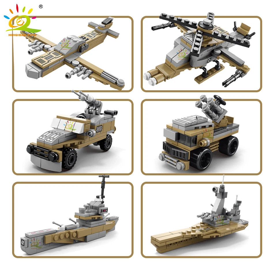 HUIQIBAO 559PCS 6IN1 Warship Military Building Blocks Missile Destroyer Cruiser Helicopters Bricks Construction Toy For Children