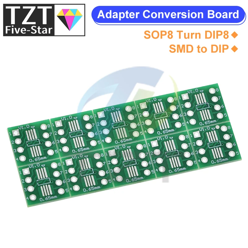 10PCS SOP8 turn DIP8 / SMD to DIP IC adapter Socket SOP8/TSSOP8/SOIC8/SSOP8 Board TO DIP Adapter Converter Plate 0.65mm 1.27mm