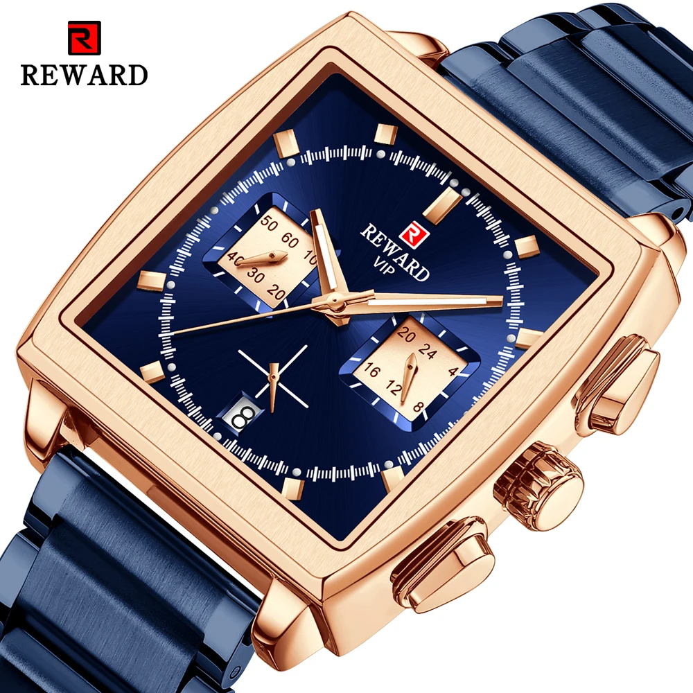 Recompensa relógio masculino relógio de quartzo cronógrafo topo marca de luxo luminoso esporte relógio de pulso masculino moda praça dial relógios dos homens