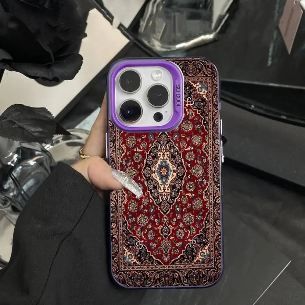 Persian Carpet Floral Pattern  Phone Case For iPhone 16,15,14,17,13,12,11,XS,Mini,Pro,SE,MAX Purple Matte Silicone Cover