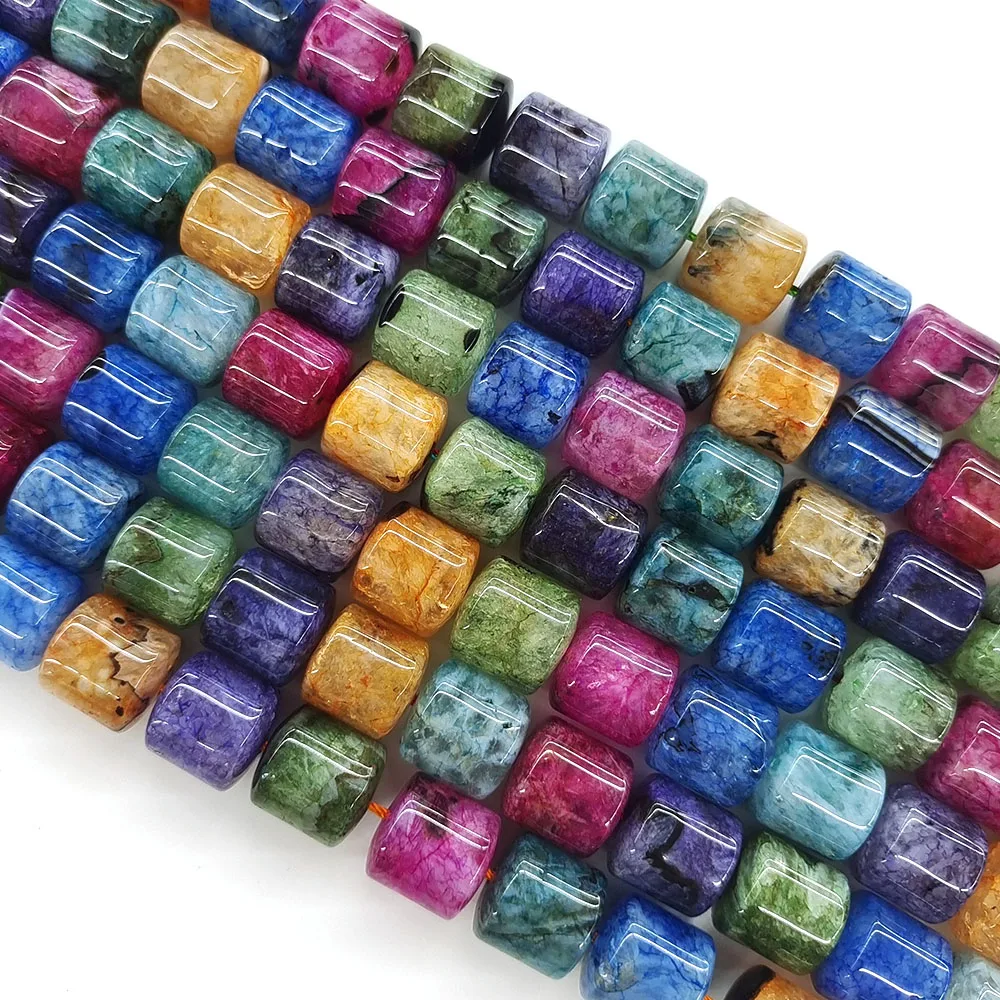 

14x13mm Cylinder Shape Beads Natural Stones Multicolor Uruguayan Agate Gems Bead Healing Crystal for Jewelry Making DIY Bracelet