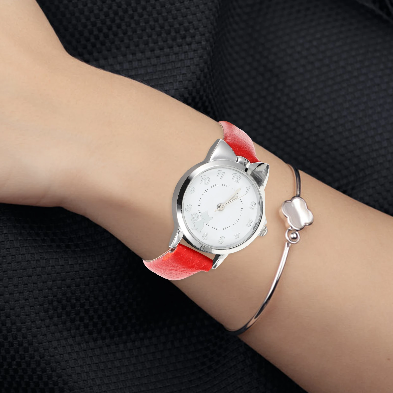 Kitten Figure Quartz Watch Ladies Alloy Wrist Decor Casual Watches Dainty Small Delicate Fashion Elegant Design Long Term