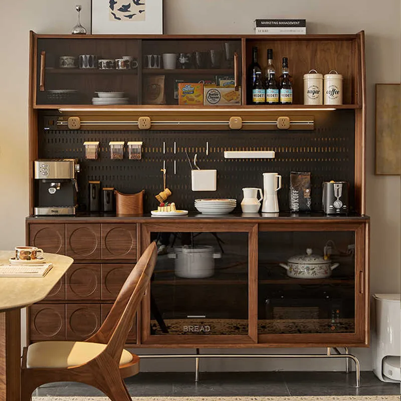 Black walnut retro dining side cabinet multi-layer storage locker living room integrated furniture coffee porch cabinet