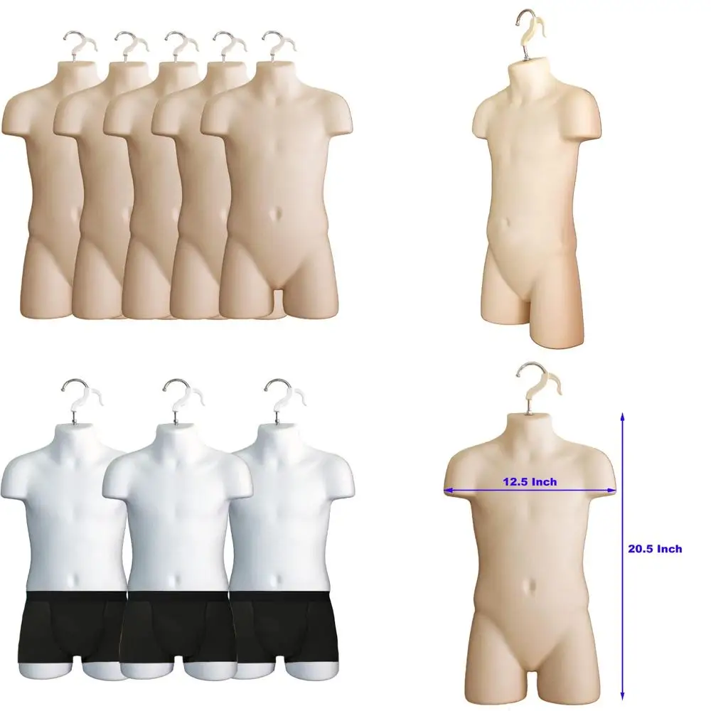 

5-Set Hollow Back Child Torso Dress Forms for T-Shirt Display, Stackable with Hanging Hook, Ideal for Countertop Use