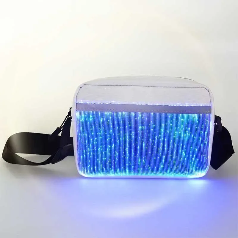 2023 casual Colorful LED luminous bag Optical fiber fabric glow light in dark women man square shoulder messenger bags and Purse