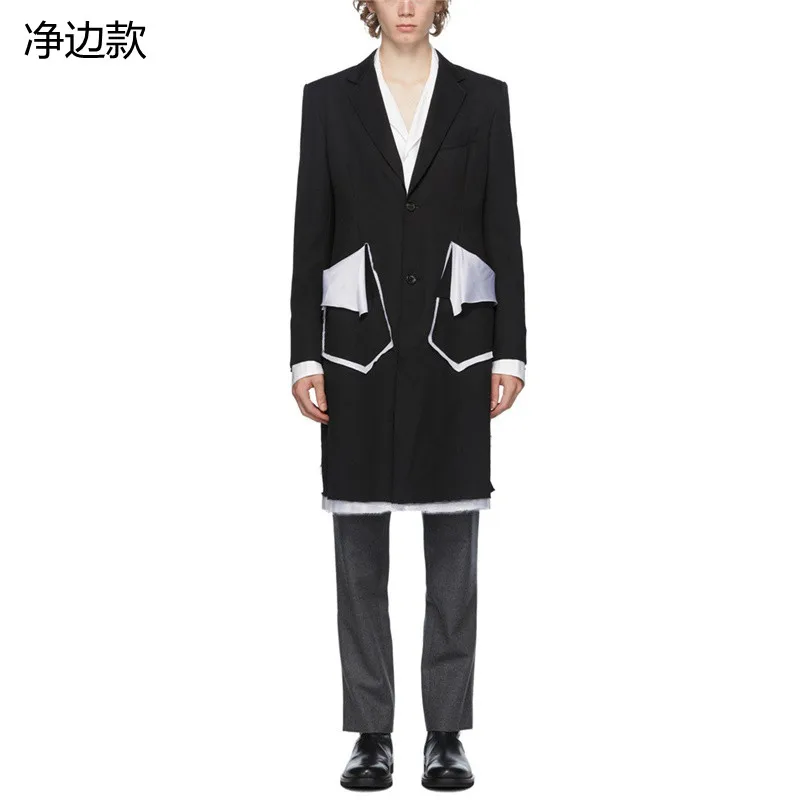 Spring and autumn men's loose long suit leisure stitching jacket suit jacket youth solid color versatile fashion trench coat