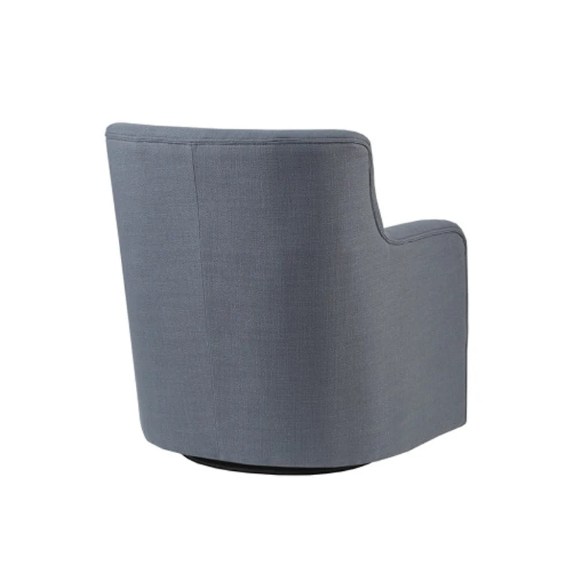 Adele Swivel Chair - Blue Fabric, Round Arms, Button Tufted Back, 360° Metal Swivel Base, Loose Seat for Soft Comfort