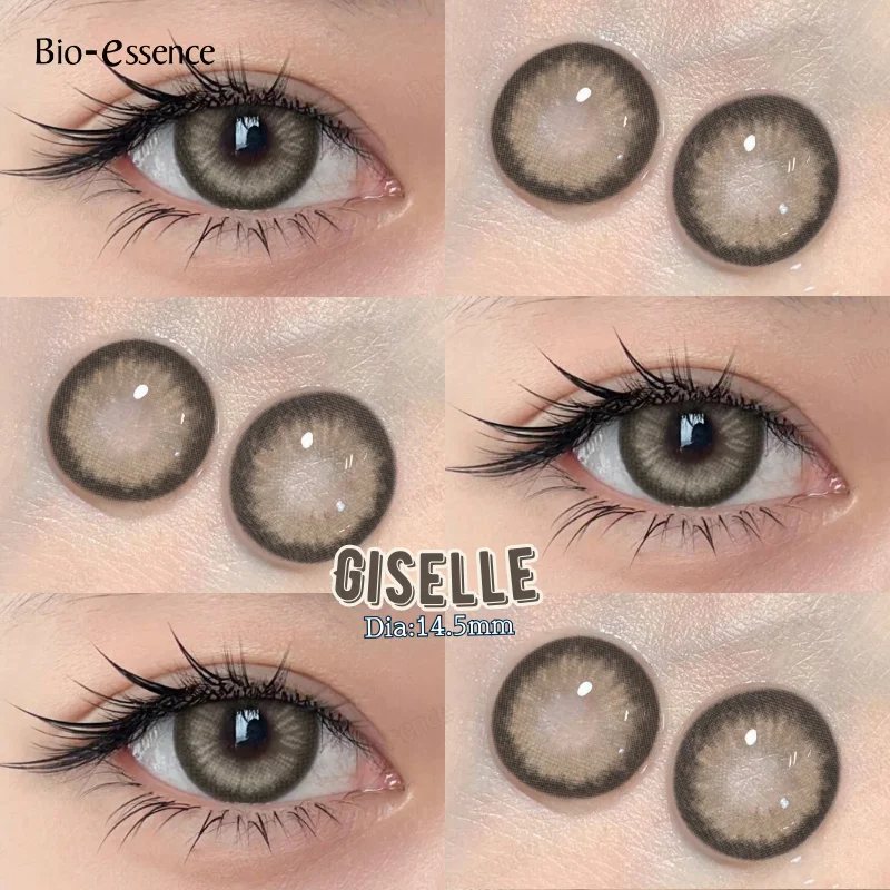 Bio-essence 1Pair Gray Contact Lenses with Diopter Yearly Blue Lens New Style Colorcon Cosmetics Beauty Brown Eyes Makeup Pupils