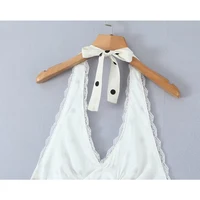 YENKYE Lace Spliced Polka Dot Halter Dress Women Elegant A-line Mini Sexy Backless Dresses Summer Robe 2025 - Image 6