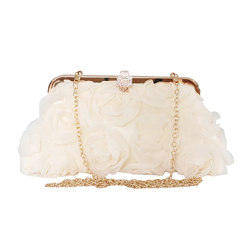 

3D Flowers Evening Bags Luxury Fashion Women Clutch Bag Exquisite Diamonds Pearl Chain Handbag Elegant Dinner Banquet Dress Bags