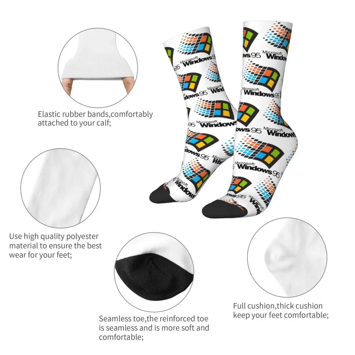 Windows 95 Geeks Nerd Socks Men's Women's Funny Happy Socks Hip Hop Spring Summer Autumn Winter Middle Tube Socks Gifts